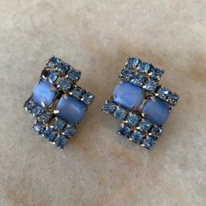 Vintage Blue Square Stone Clip On Earrings